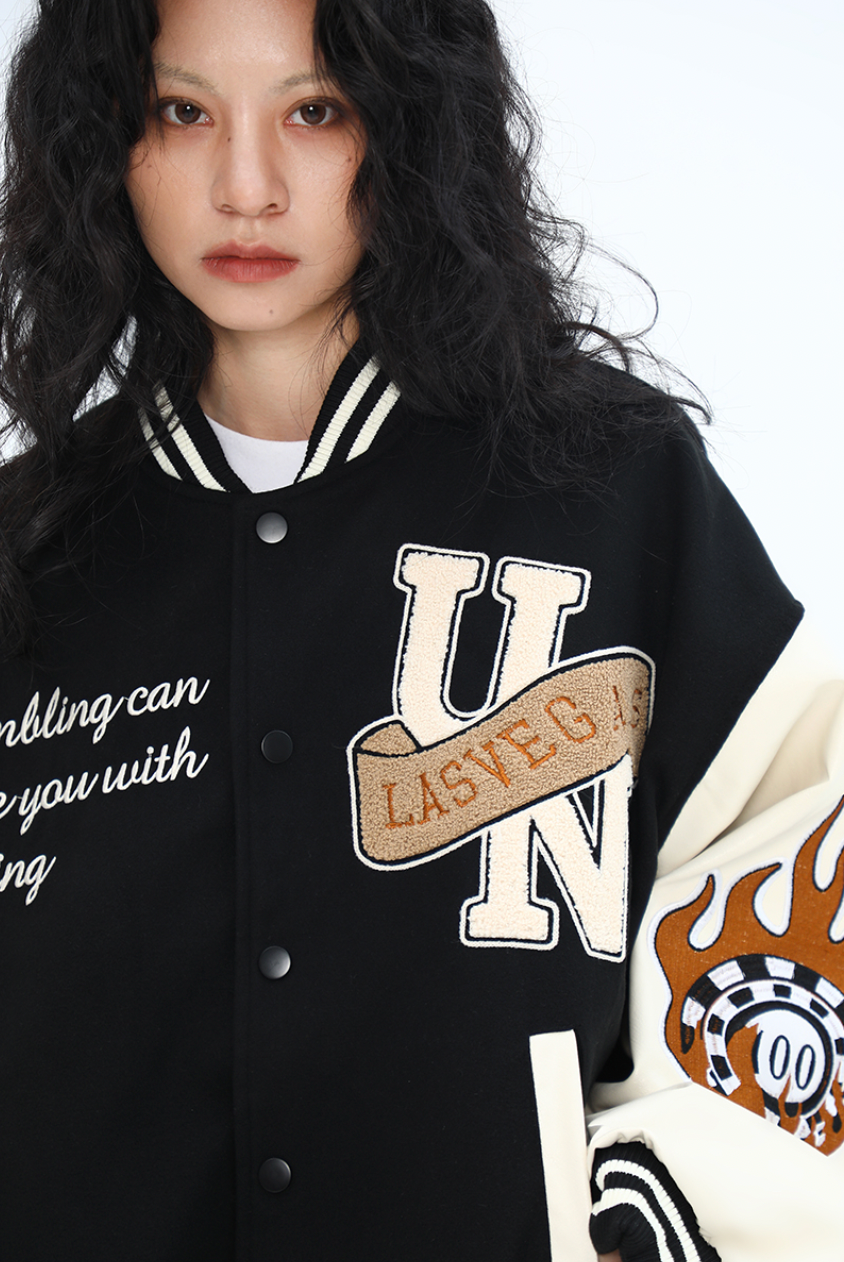 F3F Select Poker Flocking Embroidered Baseball Jacket