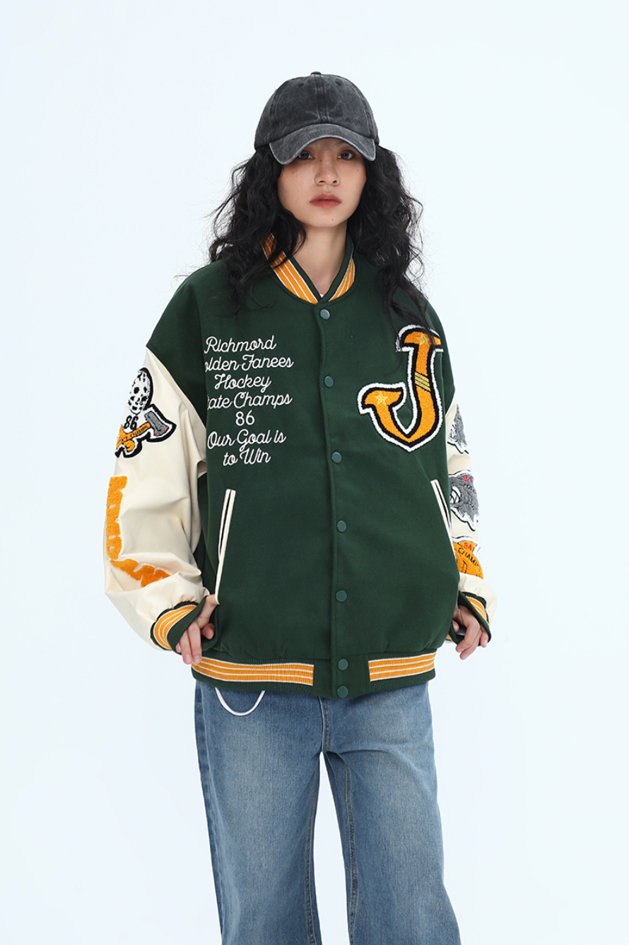 F3F Select Shark Flock Embroidered Baseball Jacket