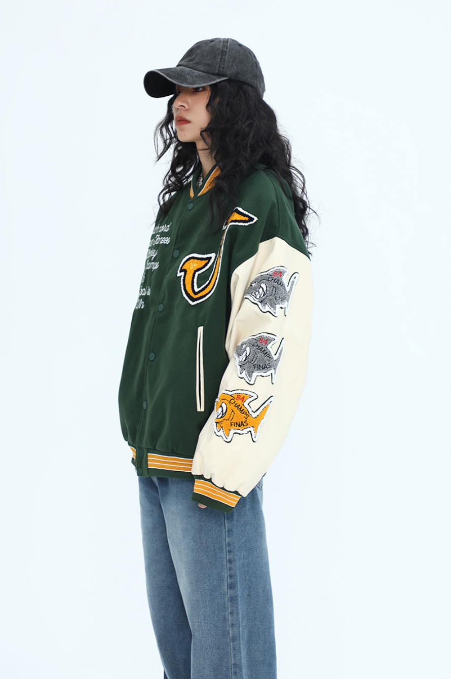 F3F Select Shark Flock Embroidered Baseball Jacket