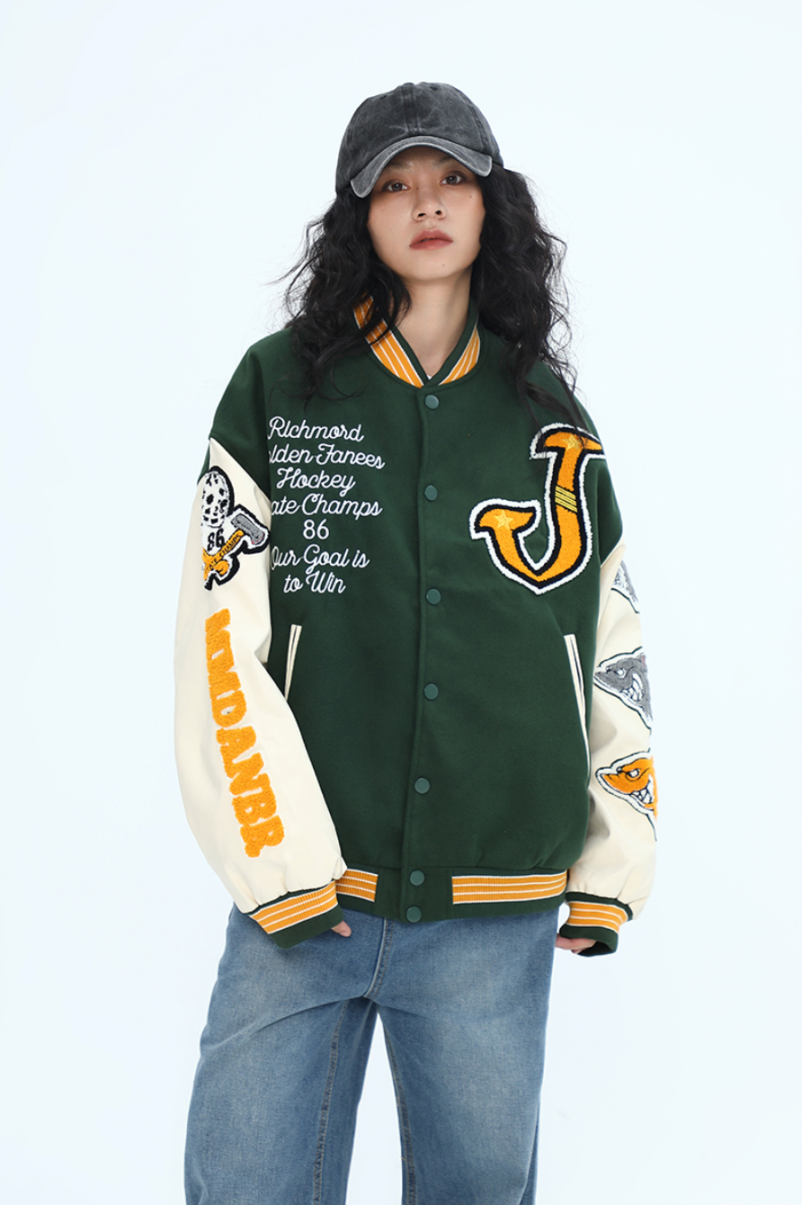 F3F Select Shark Flock Embroidered Baseball Jacket