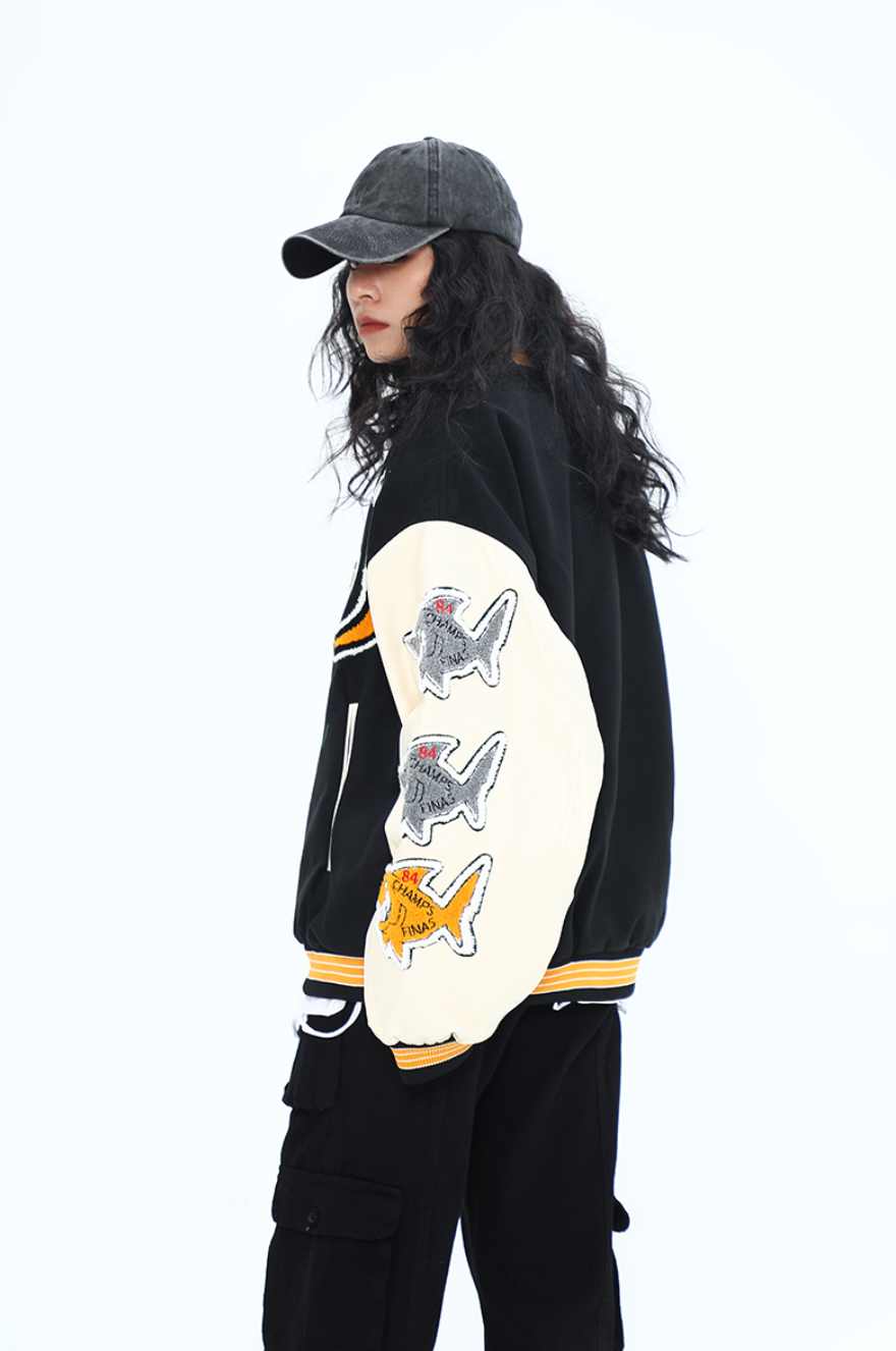 F3F Select Shark Flock Embroidered Baseball Jacket