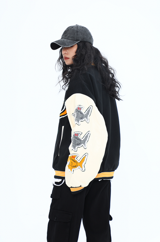 F3F Select Shark Flock Embroidered Baseball Jacket