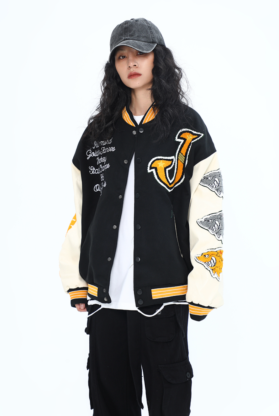 F3F Select Shark Flock Embroidered Baseball Jacket