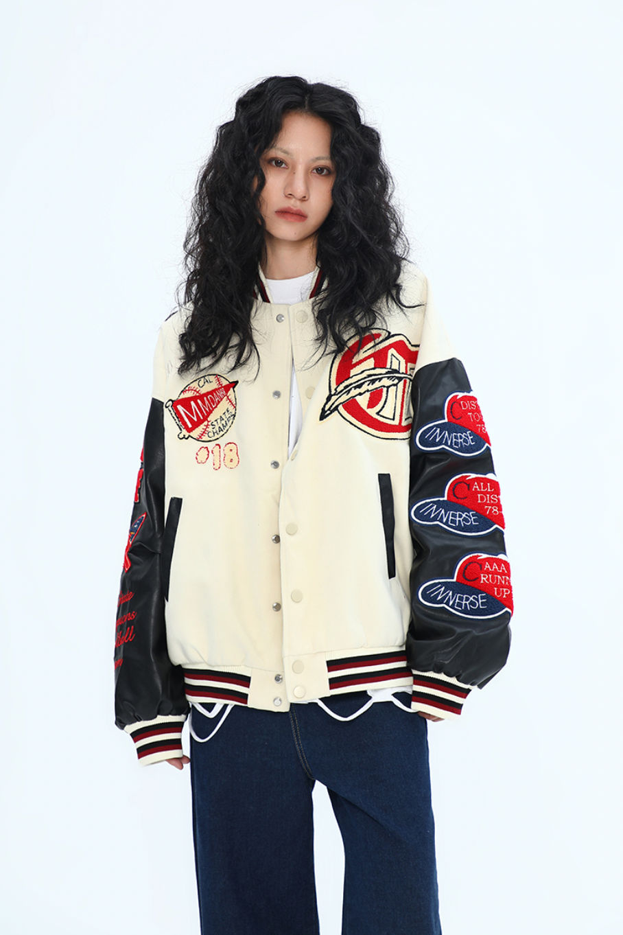 F3F Select Small Red Hat Flocking Embroidered Baseball Jacket