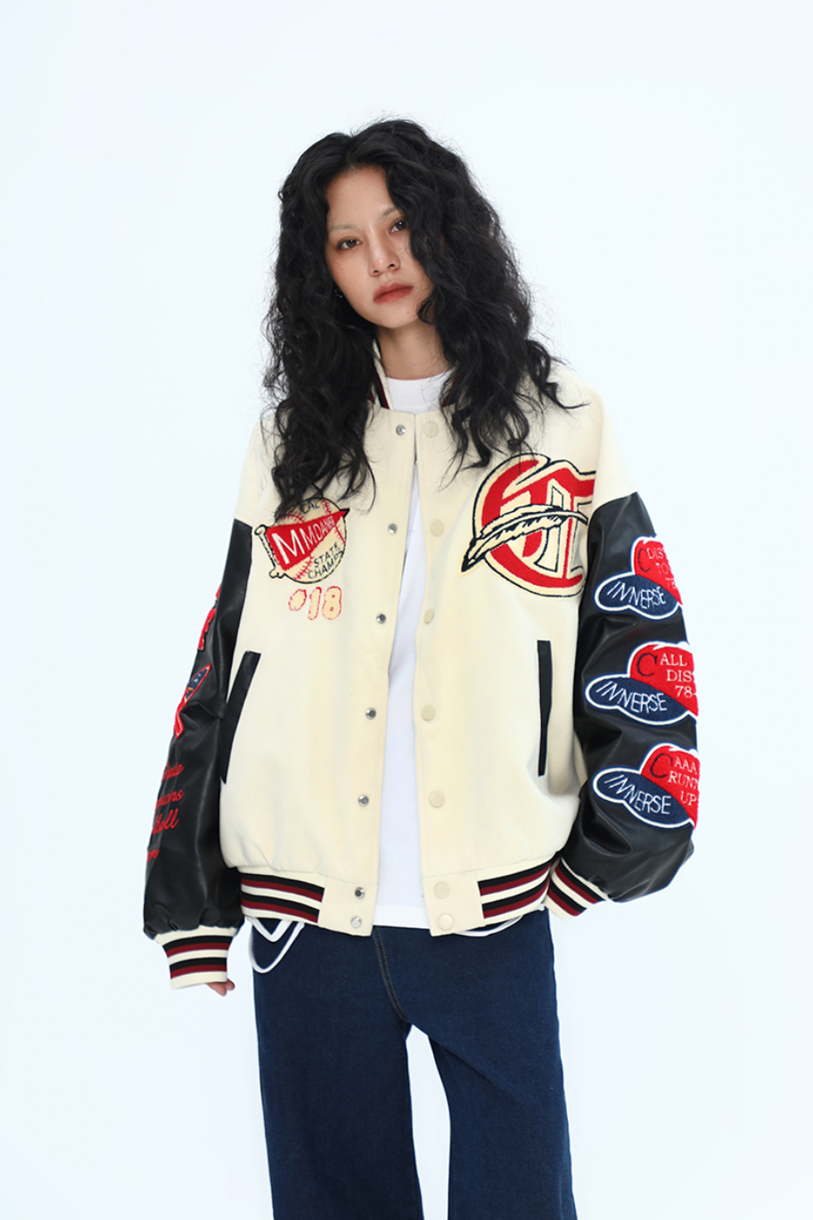 F3F Select Small Red Hat Flocking Embroidered Baseball Jacket