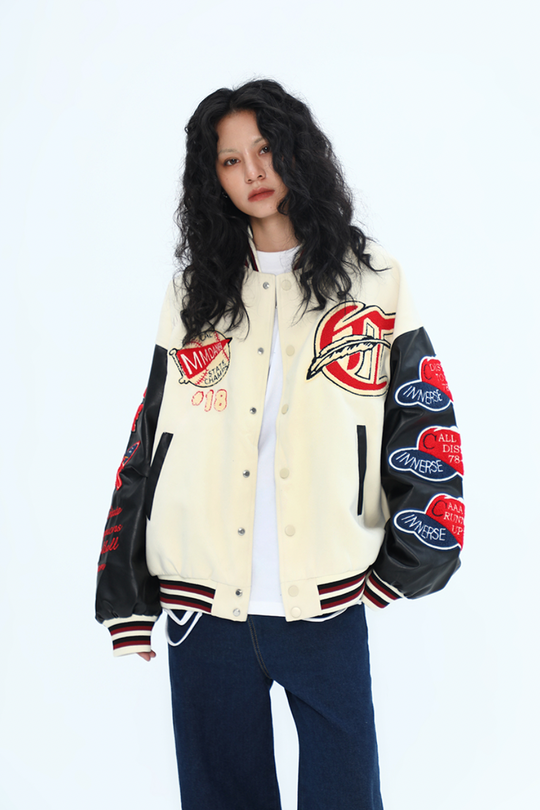 F3F Select Small Red Hat Flocking Embroidered Baseball Jacket