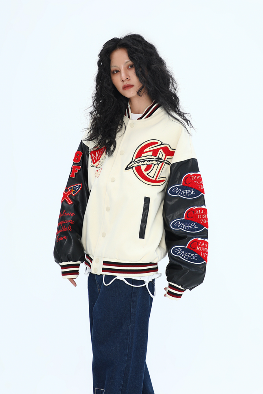 F3F Select Small Red Hat Flocking Embroidered Baseball Jacket