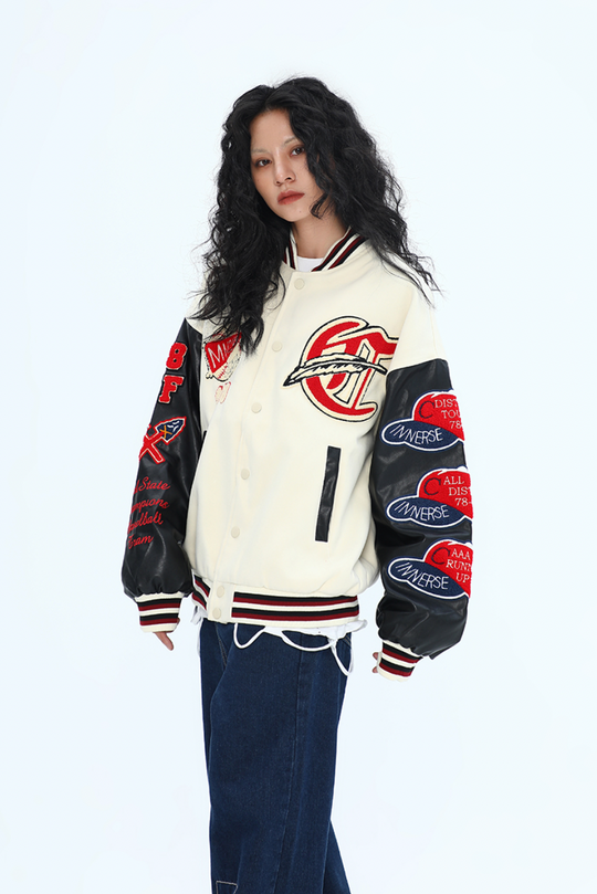 F3F Select Small Red Hat Flocking Embroidered Baseball Jacket