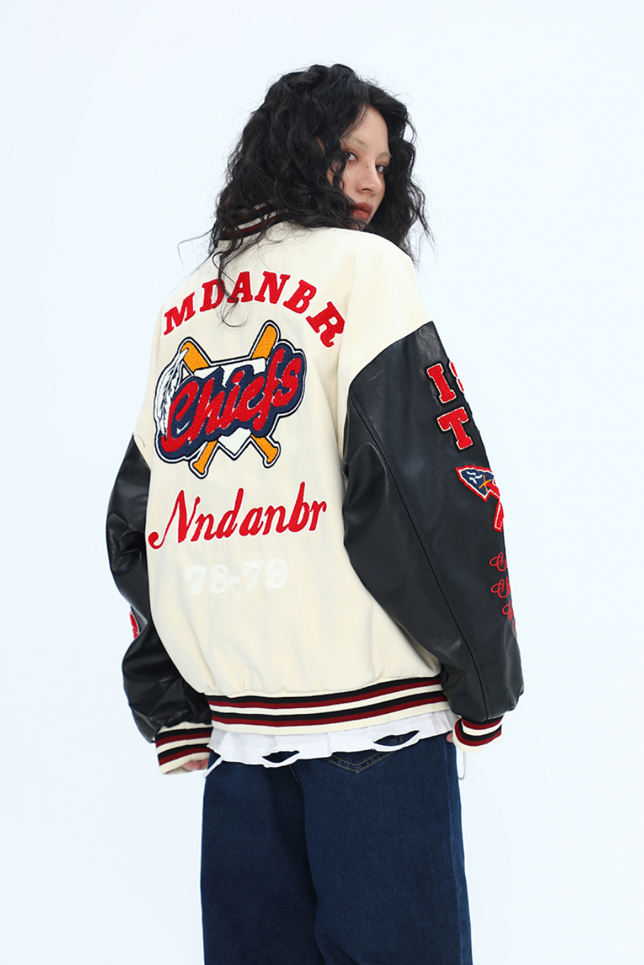 F3F Select Small Red Hat Flocking Embroidered Baseball Jacket