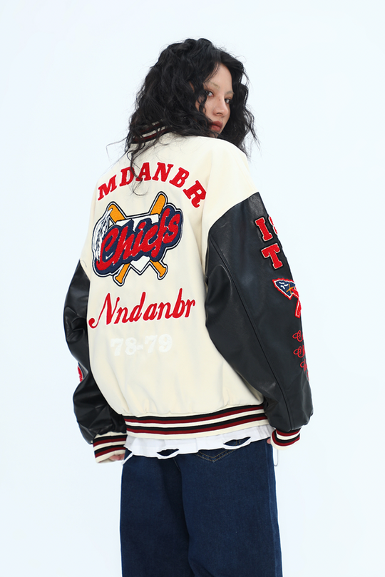 F3F Select Small Red Hat Flocking Embroidered Baseball Jacket