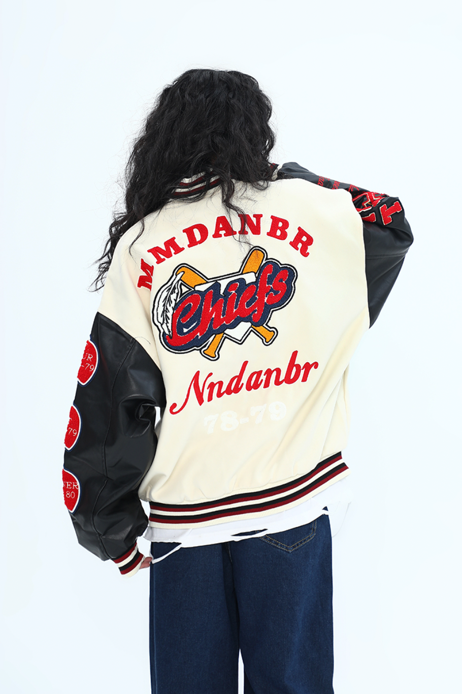 F3F Select Small Red Hat Flocking Embroidered Baseball Jacket