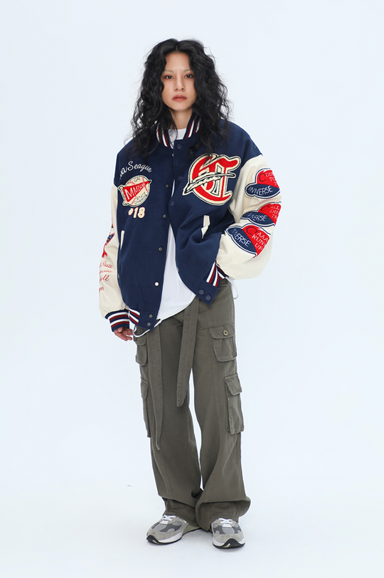 F3F Select Small Red Hat Flocking Embroidered Baseball Jacket