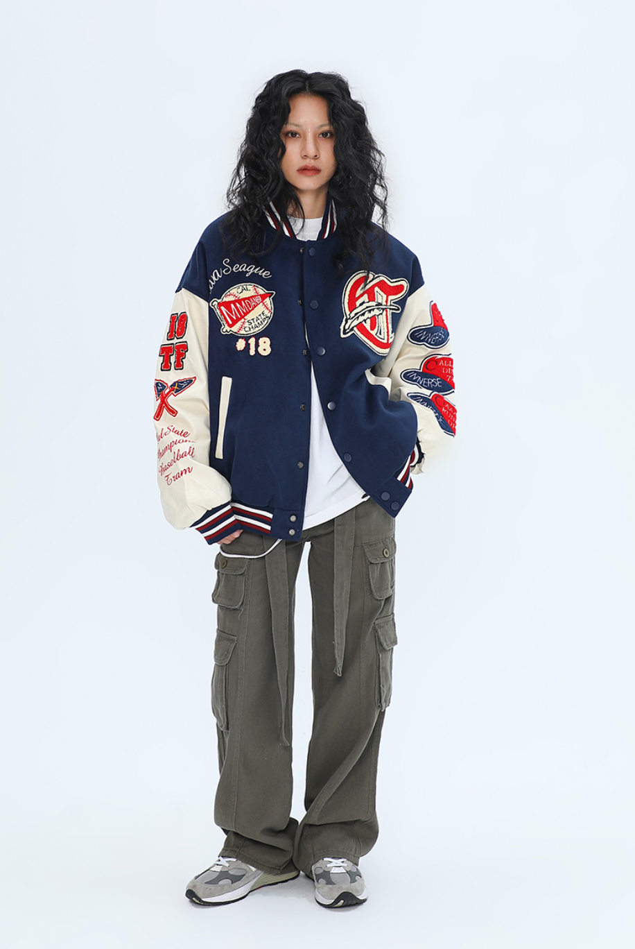 F3F Select Small Red Hat Flocking Embroidered Baseball Jacket