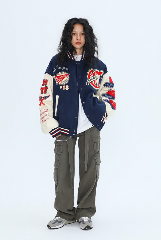 F3F Select Small Red Hat Flocking Embroidered Baseball Jacket