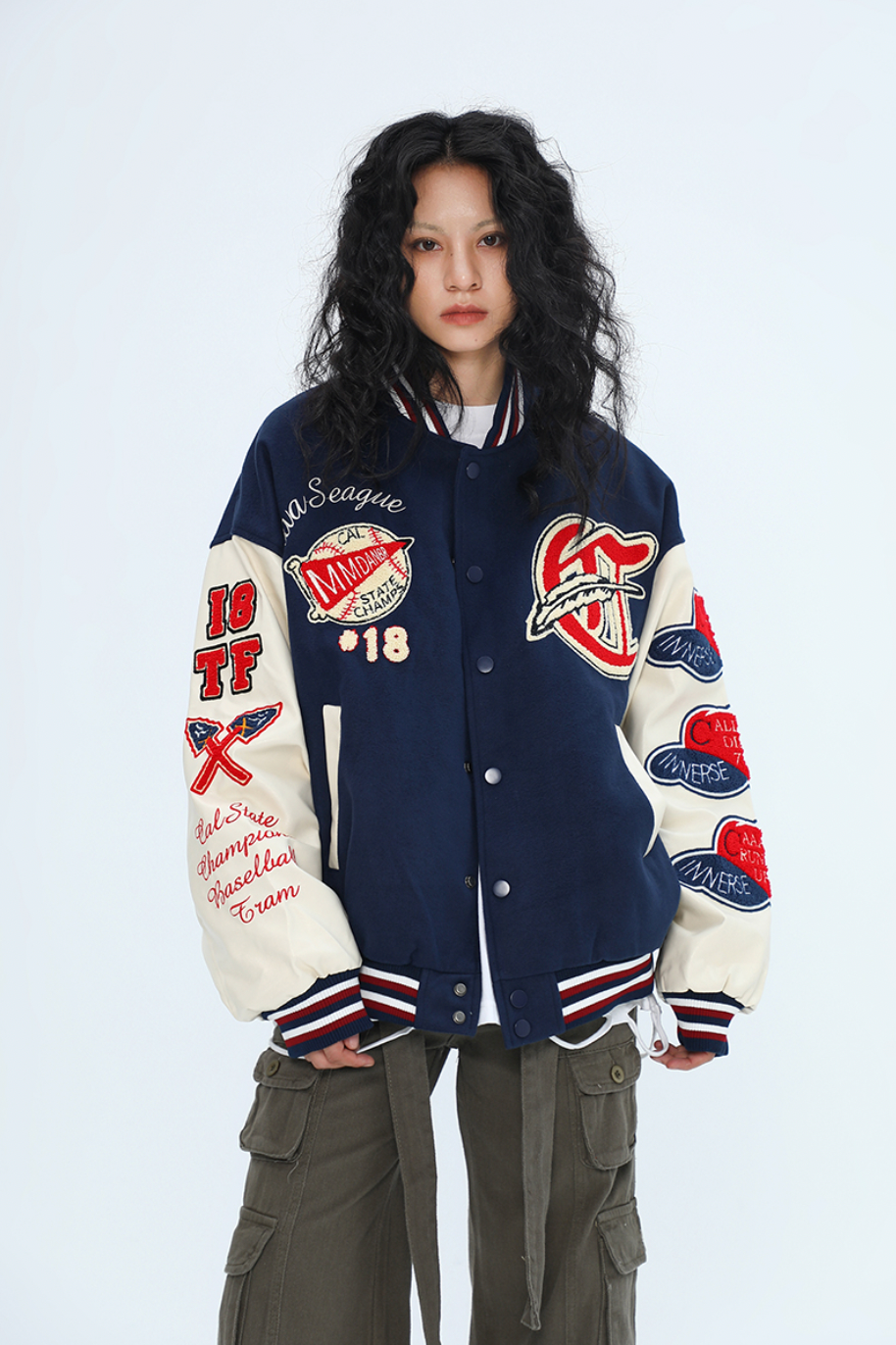 F3F Select Small Red Hat Flocking Embroidered Baseball Jacket