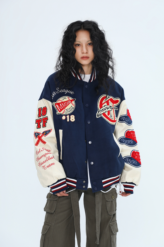 F3F Select Small Red Hat Flocking Embroidered Baseball Jacket