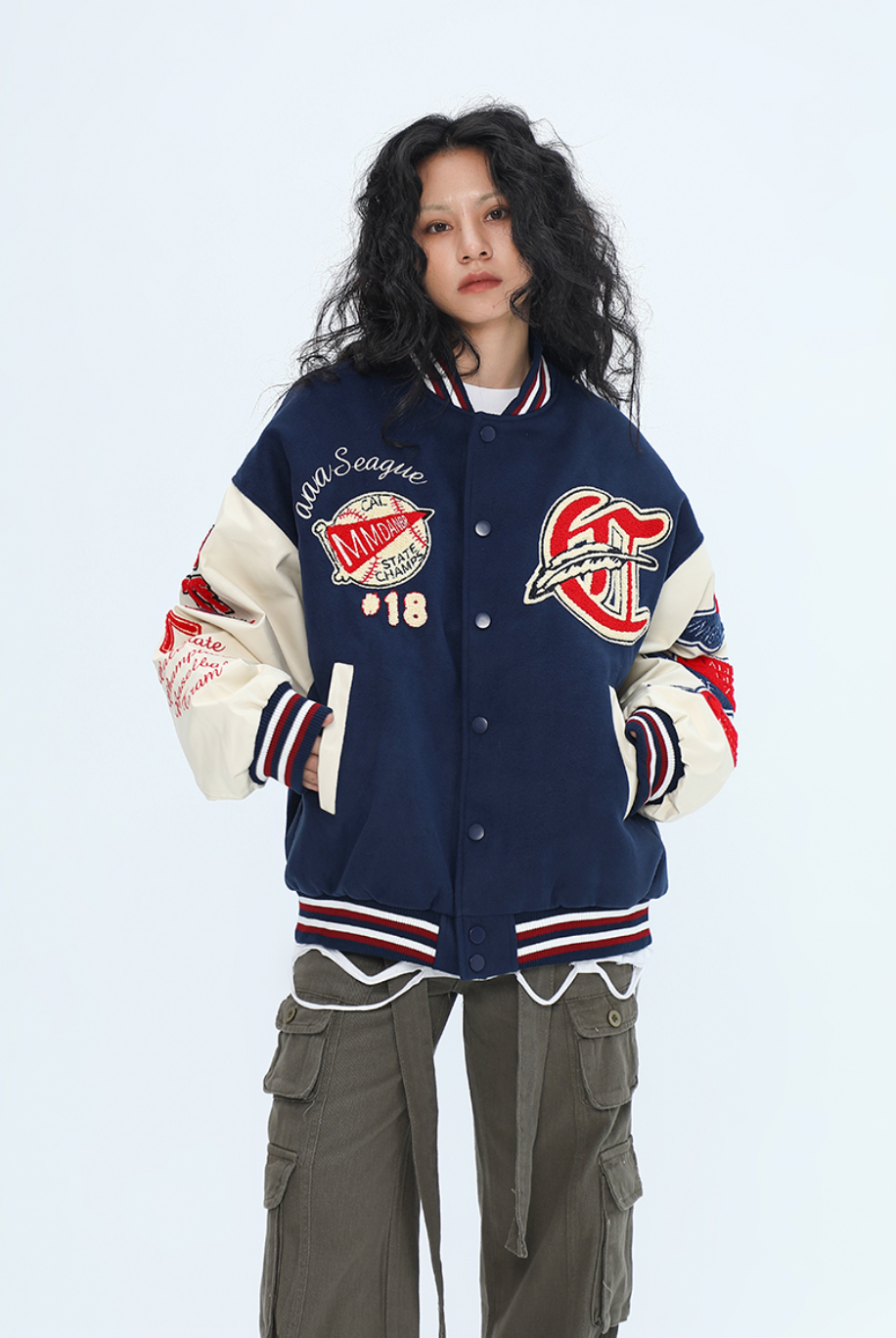 F3F Select Small Red Hat Flocking Embroidered Baseball Jacket