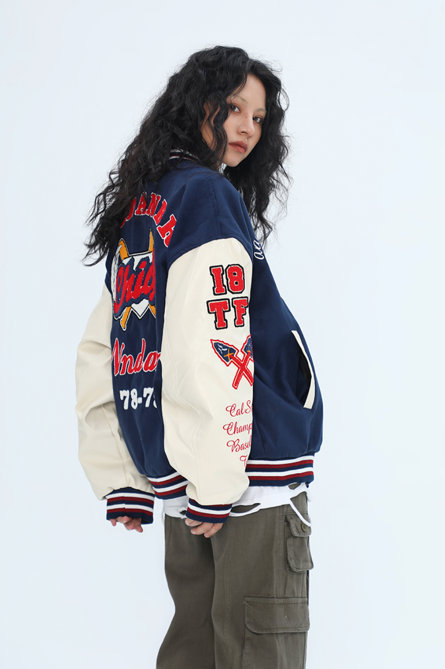 F3F Select Small Red Hat Flocking Embroidered Baseball Jacket