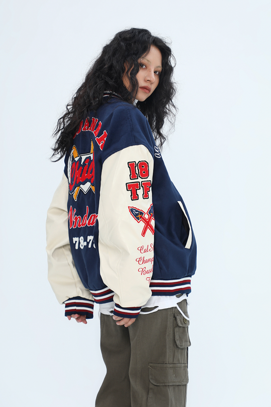 F3F Select Small Red Hat Flocking Embroidered Baseball Jacket