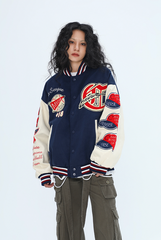 F3F Select Small Red Hat Flocking Embroidered Baseball Jacket