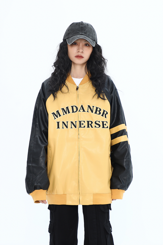 F3F Select Colorful Embroidered Biker PU Leather Jacket