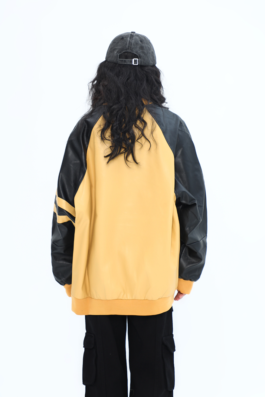 F3F Select Colorful Embroidered Biker PU Leather Jacket