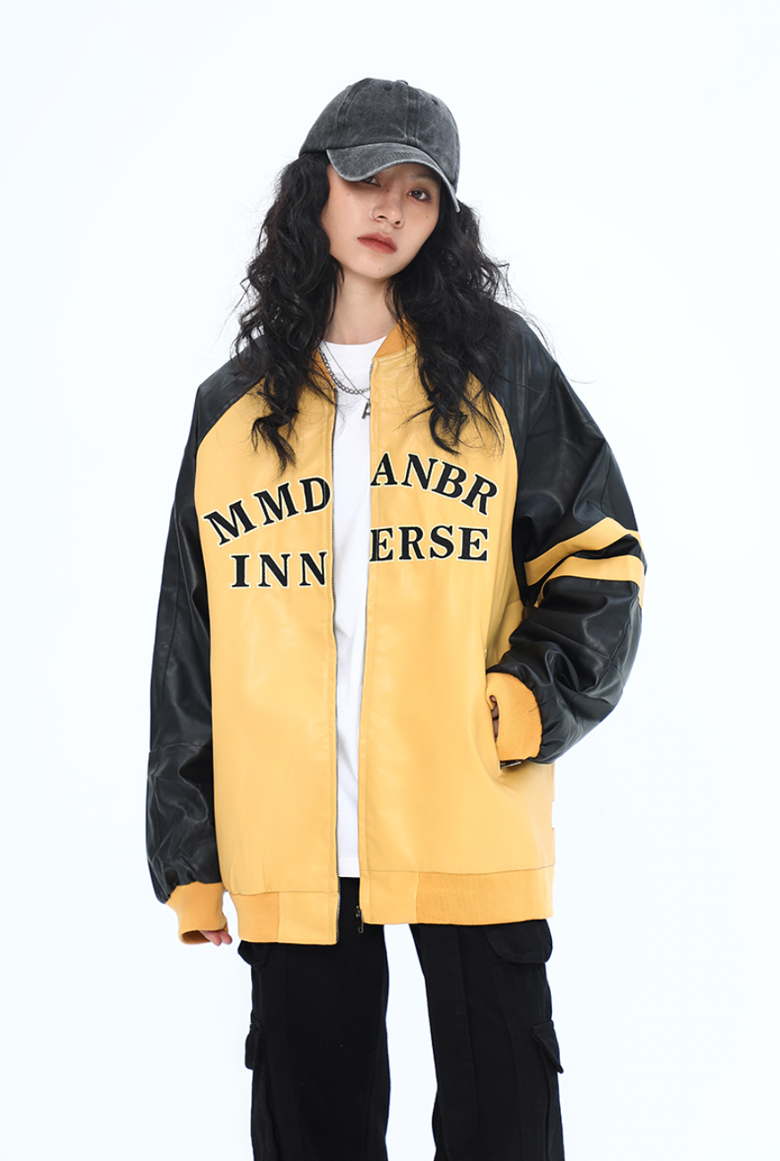 F3F Select Colorful Embroidered Biker PU Leather Jacket