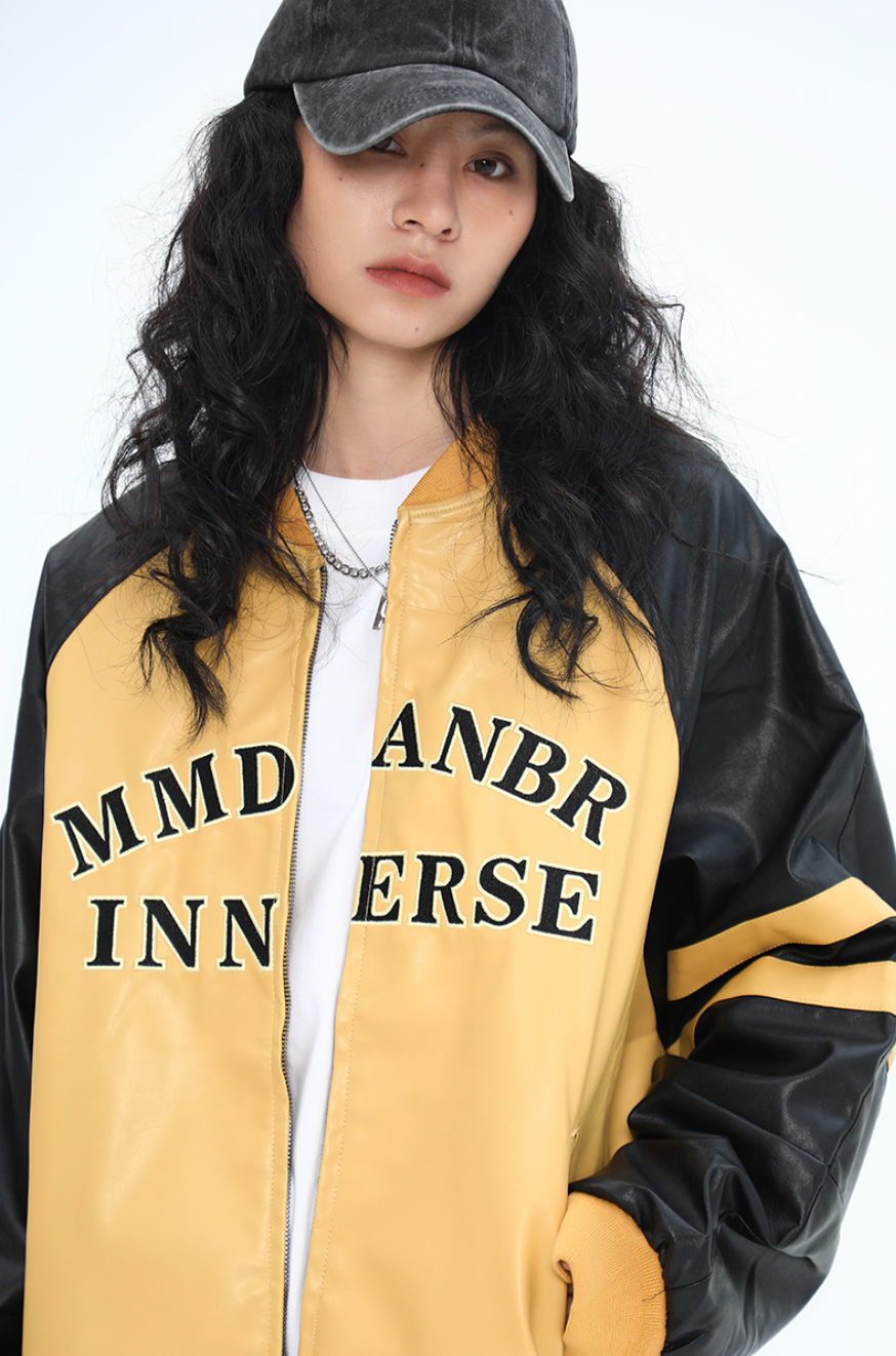 F3F Select Colorful Embroidered Biker PU Leather Jacket