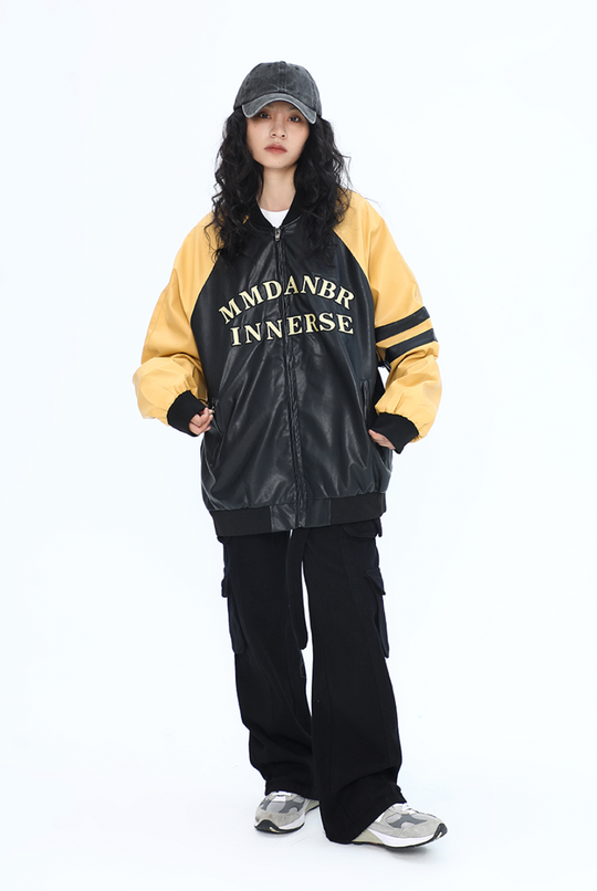 F3F Select Colorful Embroidered Biker PU Leather Jacket