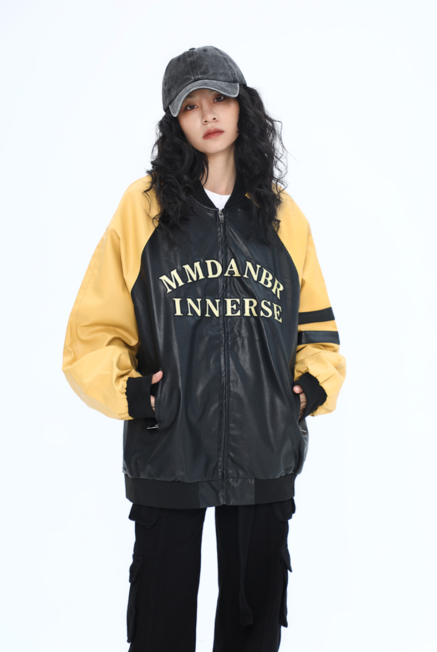 F3F Select Colorful Embroidered Biker PU Leather Jacket