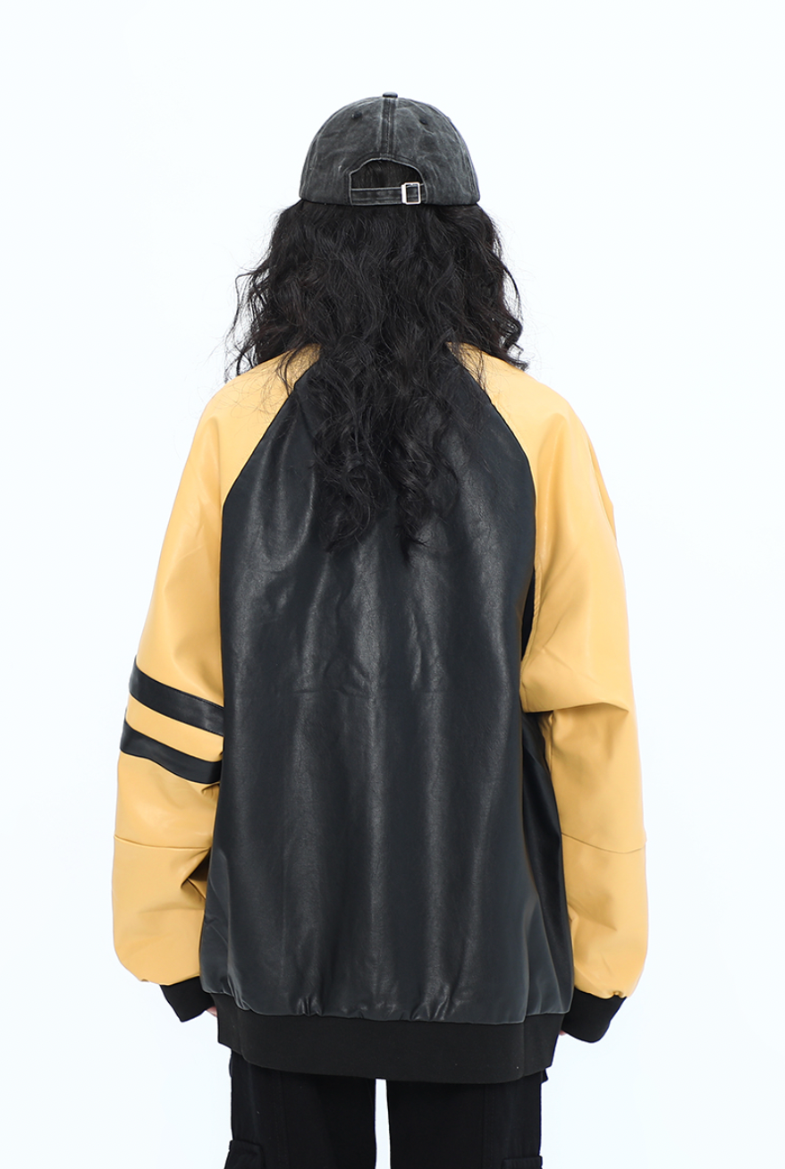 F3F Select Colorful Embroidered Biker PU Leather Jacket