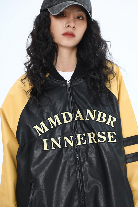 F3F Select Colorful Embroidered Biker PU Leather Jacket