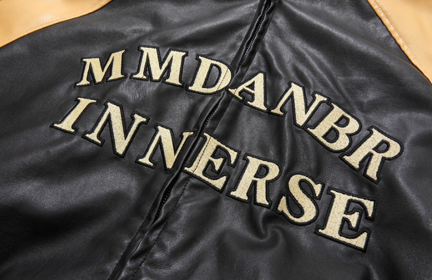 F3F Select Colorful Embroidered Biker PU Leather Jacket