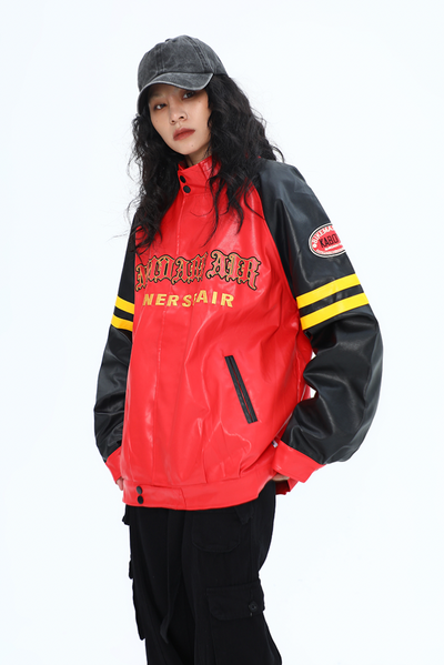 F3F Select Spelling Color Embroidery Biker PU Leather Jacket