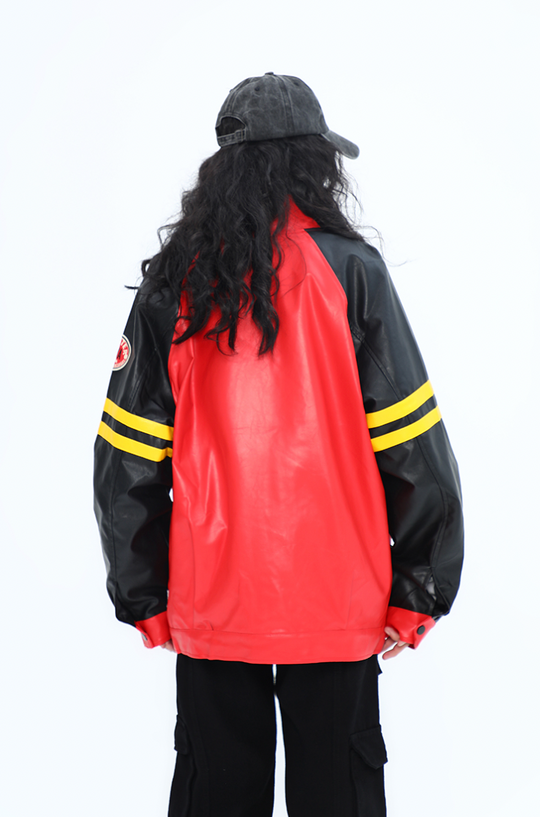 F3F Select Spelling Color Embroidery Biker PU Leather Jacket