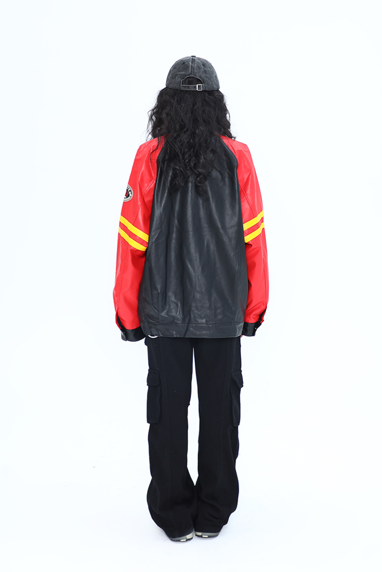 F3F Select Spelling Color Embroidery Biker PU Leather Jacket