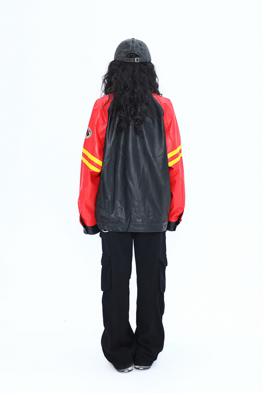 F3F Select Spelling Color Embroidery Biker PU Leather Jacket