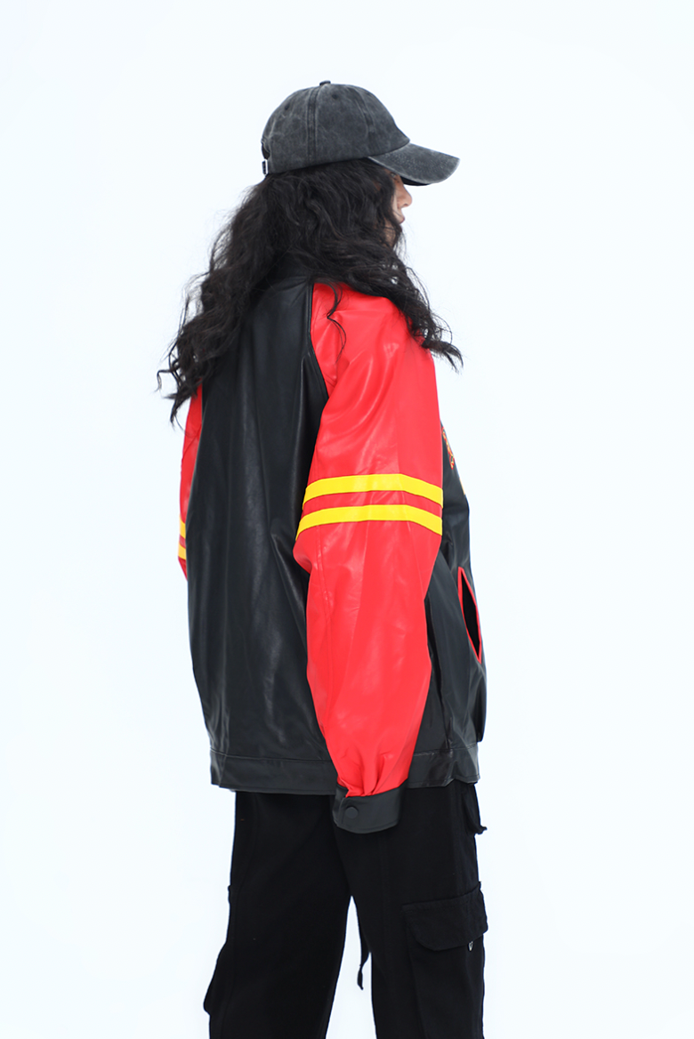 F3F Select Spelling Color Embroidery Biker PU Leather Jacket