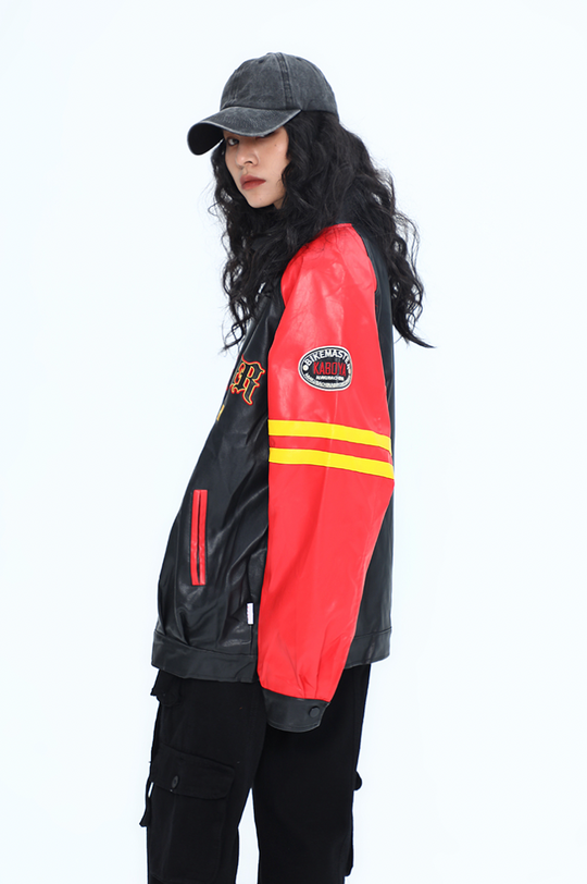 F3F Select Spelling Color Embroidery Biker PU Leather Jacket