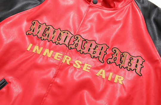 F3F Select Spelling Color Embroidery Biker PU Leather Jacket