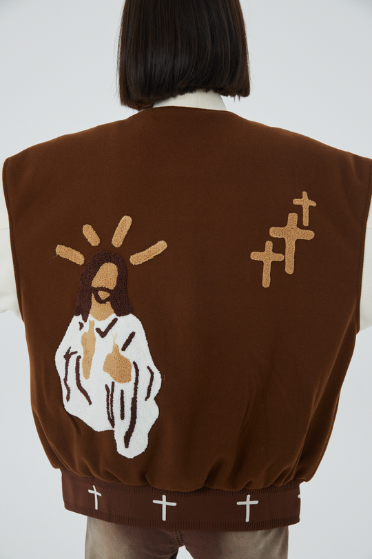 F3F Select Jesus Christ & Cross Embroidered Baseball Jacket