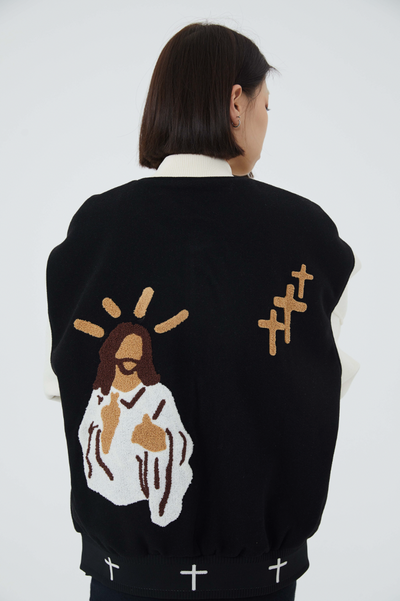 F3F Select Jesus Christ & Cross Embroidered Baseball Jacket