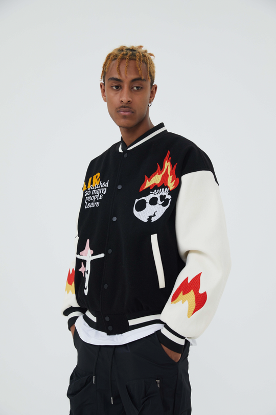 F3F Select Skull & Jesus Embroidered Baseball Jacket