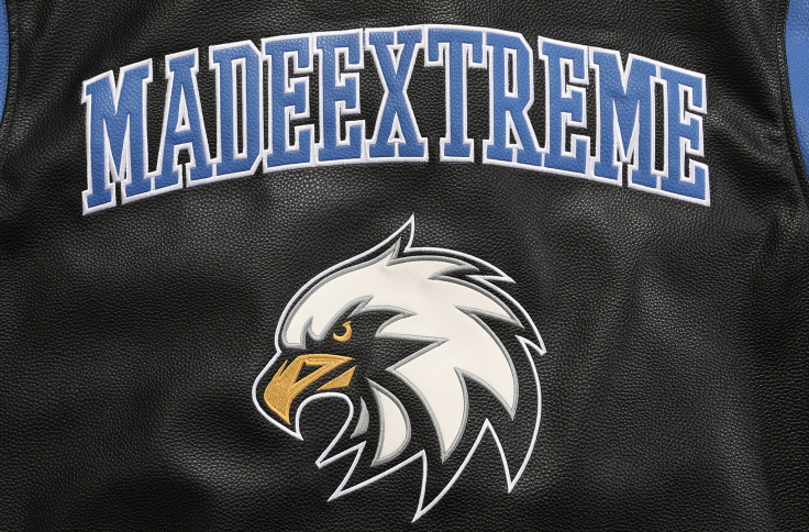 F3F Select  Eagle Embroidery Color Blocking Biker PU Leather Jacket