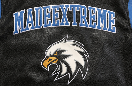 F3F Select  Eagle Embroidery Color Blocking Biker PU Leather Jacket