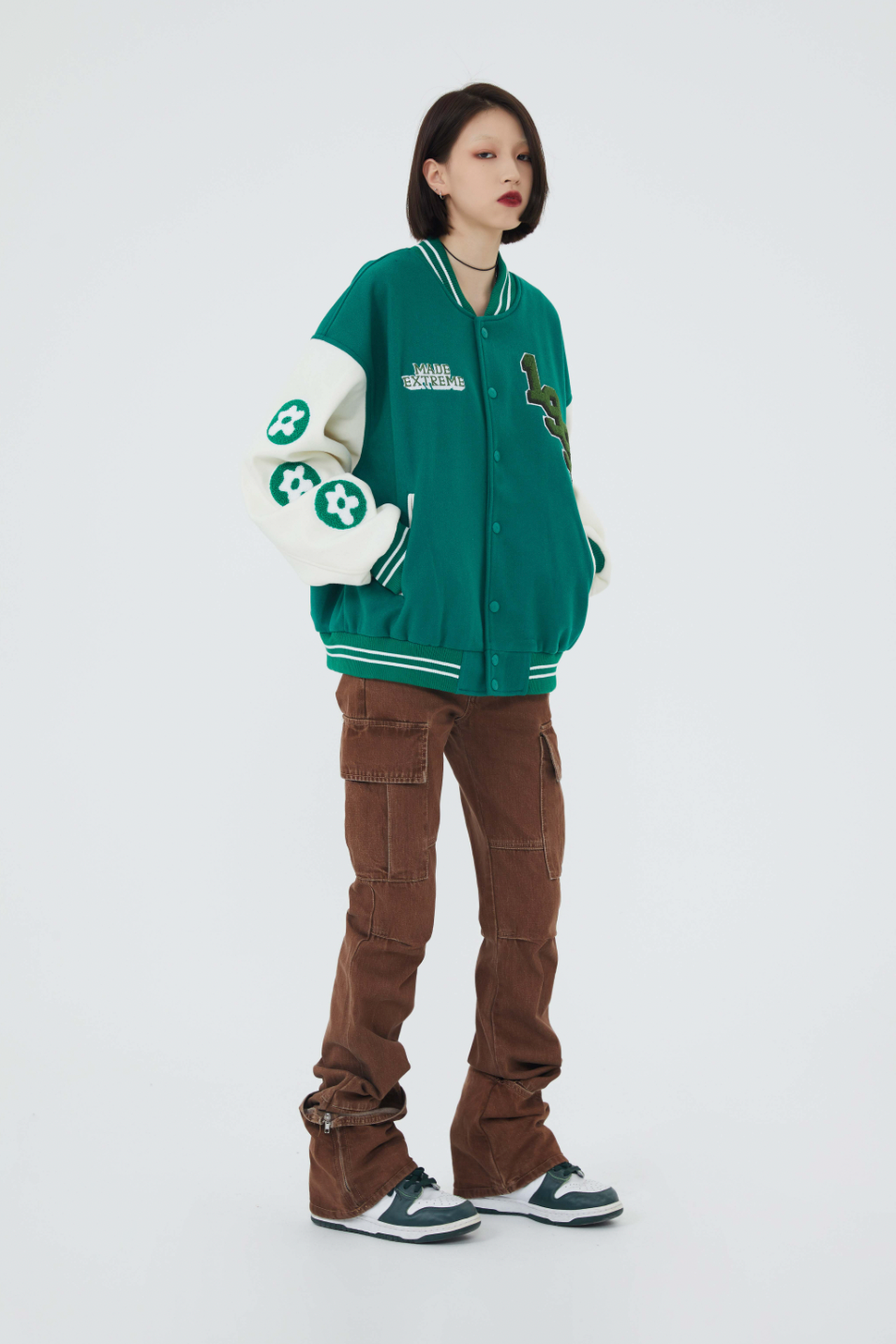 F3F Select Rose Flock Embroidered Baseball Jacket