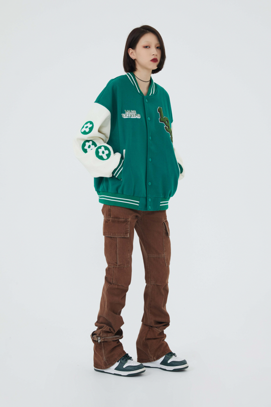 F3F Select Rose Flock Embroidered Baseball Jacket