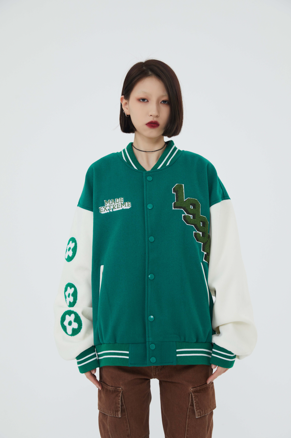 F3F Select Rose Flock Embroidered Baseball Jacket