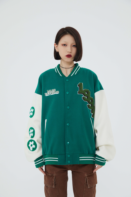 F3F Select Rose Flock Embroidered Baseball Jacket