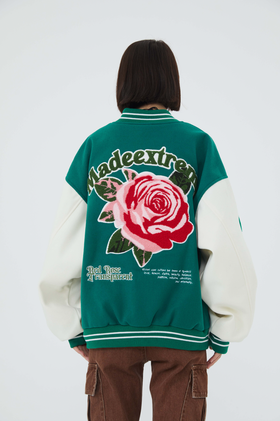 F3F Select Rose Flock Embroidered Baseball Jacket